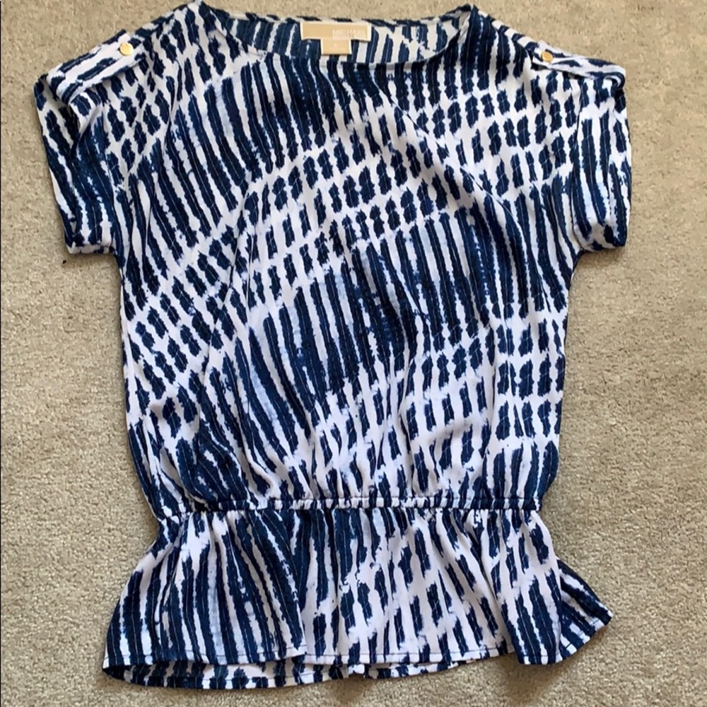 Women’s petite Michael Kors top navy white blouse